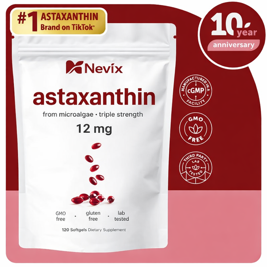 Astaxanthin - 12 mg Softgels, Fresh Microalgae Source, Easy to Swallow
